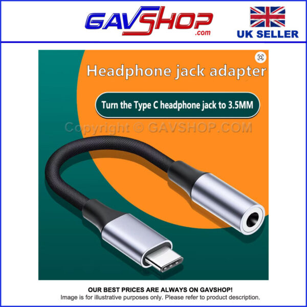 USB-C to 3.5mm Jack Socket Adaptor for Headphones, Earbuds and AUX Audio Line Output
