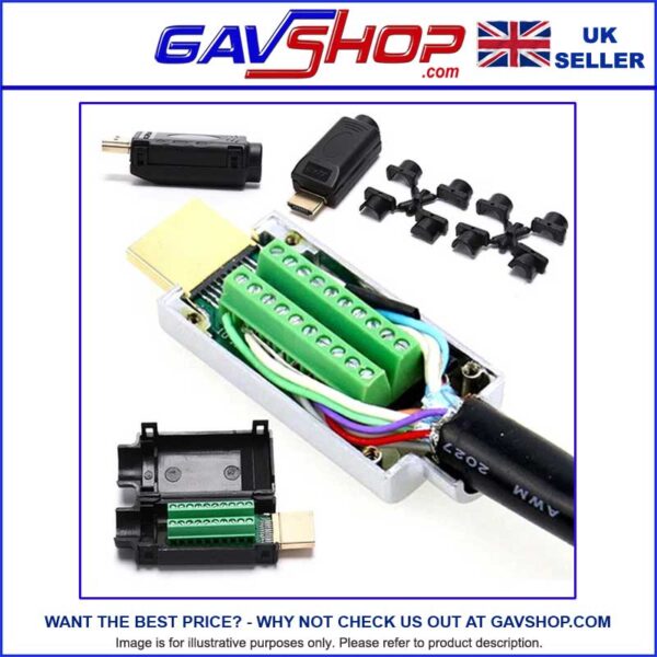HDMI Solderless Wire Connector 19P Plug Breakout Terminals with Black Cover Male