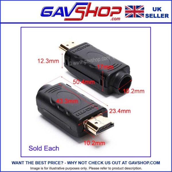 HDMI Solderless Wire Connector 19P Plug Breakout Terminals with Black Cover Male