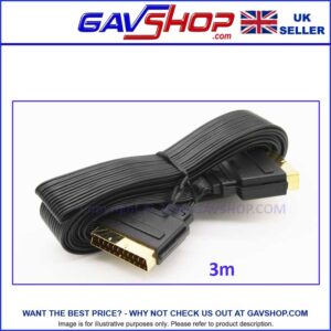Scart-Flat-Ribbon-Cable-3m 21-Pin Scart Plug To Scart Plug Lead 3m Low Profile TV LED Flat Ribbon Cable