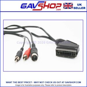 Scart-to-Video-Phono-and-Audio-5-Pin-Din Scart to 5-Pin Din and 2x RCA Phono Leads Retro Camcorder, Video and Gaming to TV