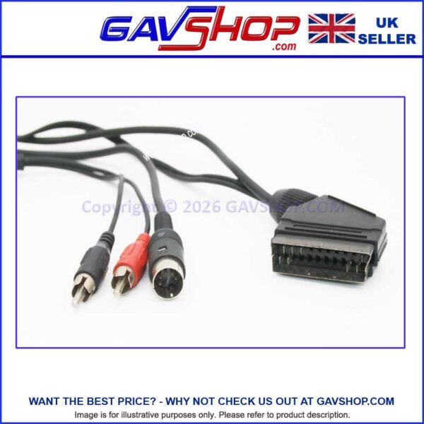 Scart-to-Video-Phono-and-Audio-5-Pin-Din Scart to 5-Pin Din and 2x RCA Phono Leads Retro Camcorder, Video and Gaming to TV