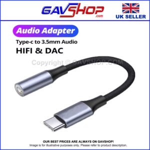 USB-C to 3.5mm Jack Socket Adaptor for Headphones, Earbuds and AUX Audio Line Output