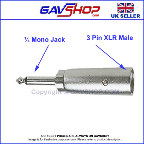 3 Pin XLR Male to 6.35 mm Mono Plug Adaptor