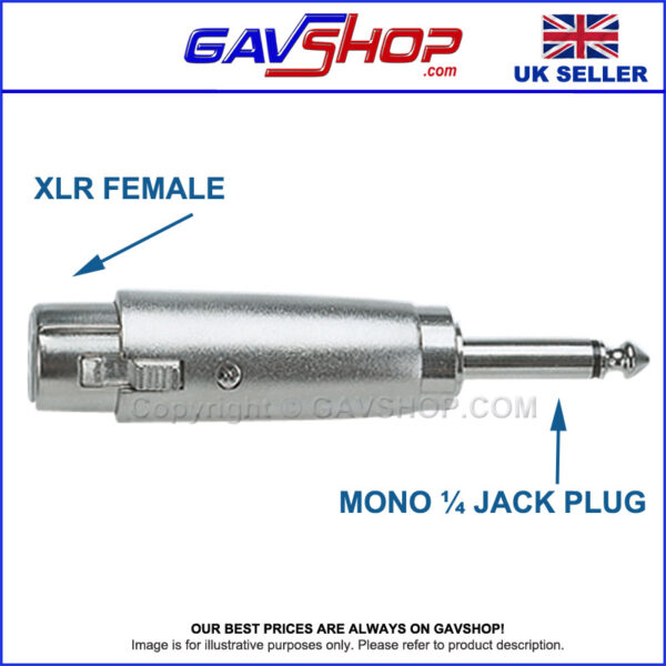 3 Pin XLR Female to 6.35 mm Mono Plug Adaptor