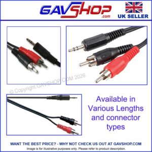 3.5mm Stereo Jack Plug to 2x Phono (RCA) Plugs Lead Various Lengths