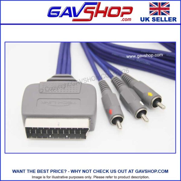 Scart-Blue-Techlink Scart Plug to 3 Phono Plugs Audio Lead - 1.5m by TECHLINK