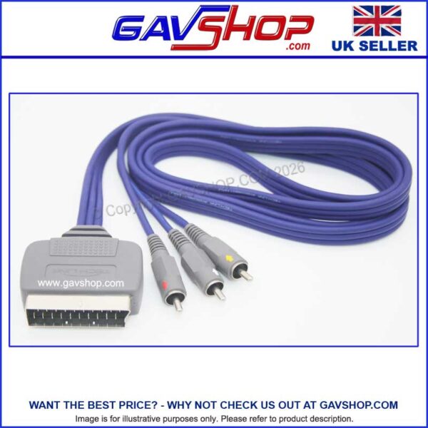 Scart-Blue-Techlink--GAVSHOP Scart Plug to 3 Phono Plugs Audio Lead - 1.5m by TECHLINK