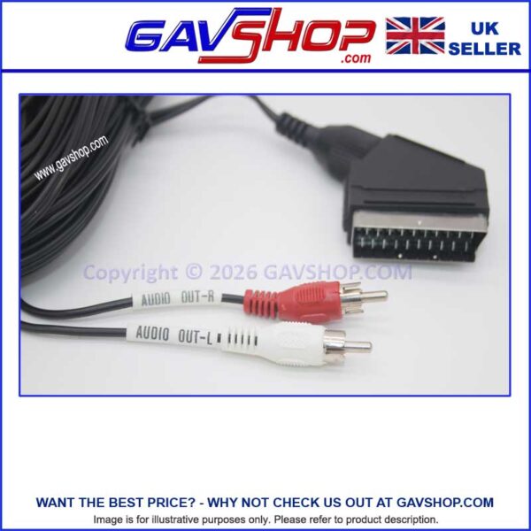 Scart-to-2-x-Phono-Lead-10m 10m Scart to Audio Phono Lead Right and Left Channels