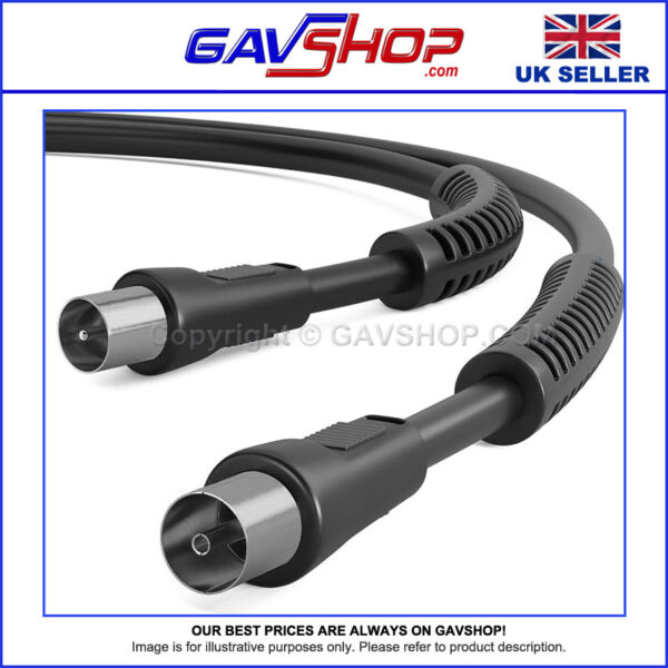 2m Black Aerial RF Coaxial Plug to Coaxial Socket Lead