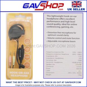 Hook-On-Ear-Headphone-100-440UK Hook-on-Ear Mono Headphone Microphone - Security, Conferencing, Gaming etc