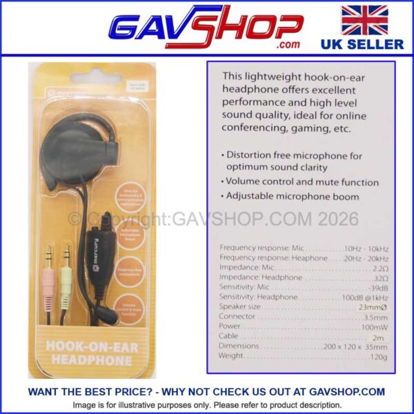 Hook-On-Ear-Headphone-100-440UK Hook-on-Ear Mono Headphone Microphone - Security, Conferencing, Gaming etc