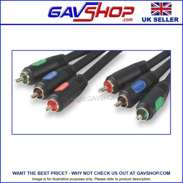 Audio / Video Cable Assembly, Phono (RCA) Plug, x 3, Phono (RCA) Plug, x 3, 33 ft, 10 m, Black