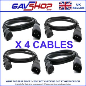 4 x 1m IEC Male C14 to Female C13 Kettle Type Cable Extension Leads Ideal DMX Lighting Joining Wires