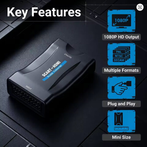 1080P SCART To HDMI compatible with Supply Cable Audio Video Upscale Adapter Converter